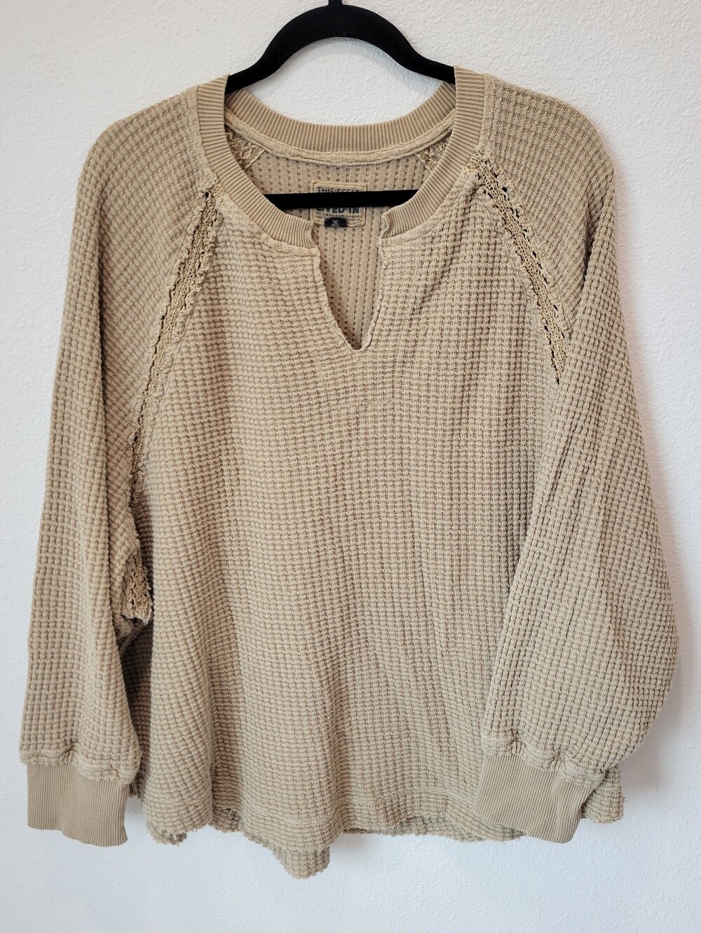 American Eagle “This Feels Seriously Lived In” Oversized Waffle Knit Tan Slouchy